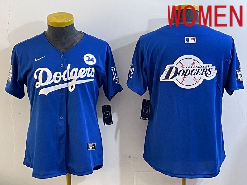 Women Los Angeles Dodgers blank 2024 World series patch blue jersey 202411246->women mlb jersey->Women Jersey